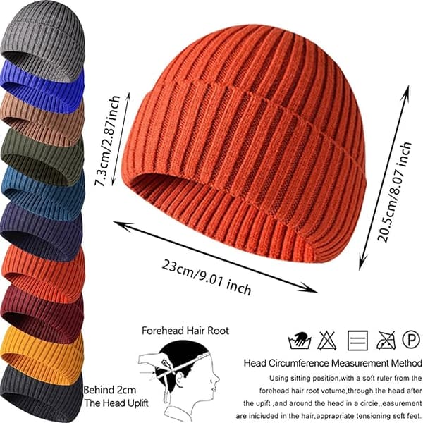 Vintermössa, Unisex Stretchig Mjuk Uppvikt Mössa, Termisk Randig Upprullningsbar Vintermössa, Orange