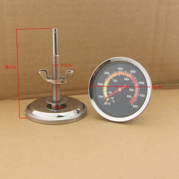 Termometer i rustfrit stål til grill, ryger, termometer, temperaturmåler fra 10-400°C, rustfrit stål