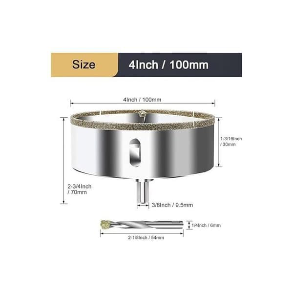 100 mm Diamant Hulsav med Centreringsguide Borebit, Diamant Kerne Borebit til Glas, Fliser, Keramik, Marmor, Granit, Sav