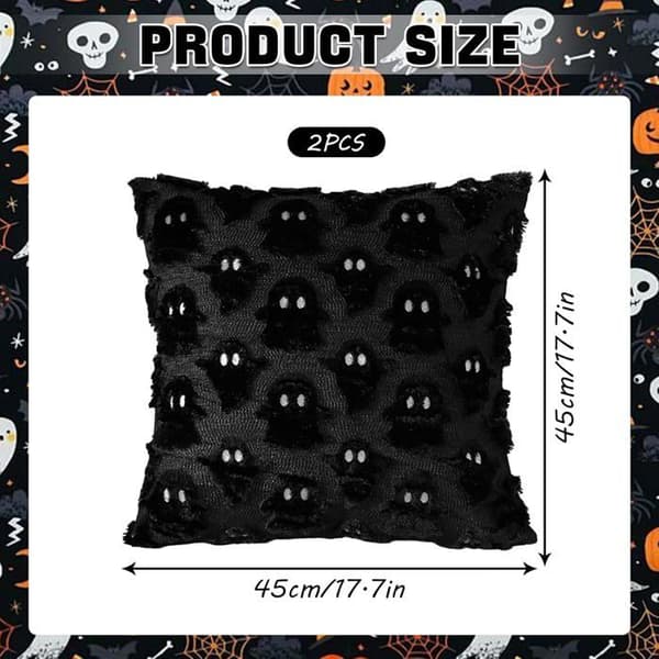 Sæt med 2 Halloween dekorative pudebetræk - 45 x 45 cm til sofa, stue, have, soveværelse og udendørs - Sort
