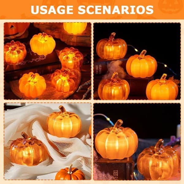 4 Stykker LED Græskar Dekorationer, Efterårs Dekorative Græskar Lanterner, Græskar Lys Dekoration til Halloween