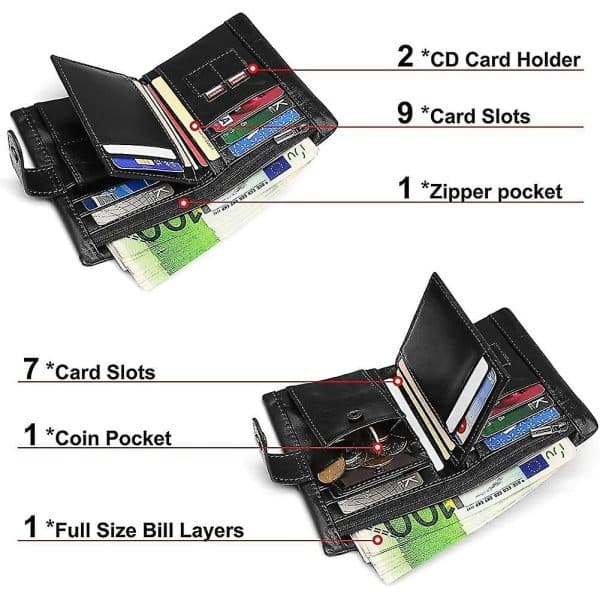 Herrplånbok Heilwiy Rfid-skydd Äkta läderplånbok med kedja Heilwiy plånbok för män present - lager