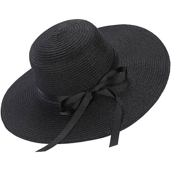 Dame Solhat Sommer Bowknot Foldbare Hatte Solhat (Sort)
