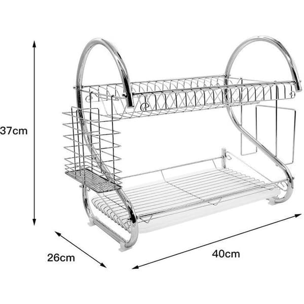 Oppvaskstativ - 2 etasjer - Svanformet S-formet støtte - Rustbestandig belagt - 40×26×37 cm