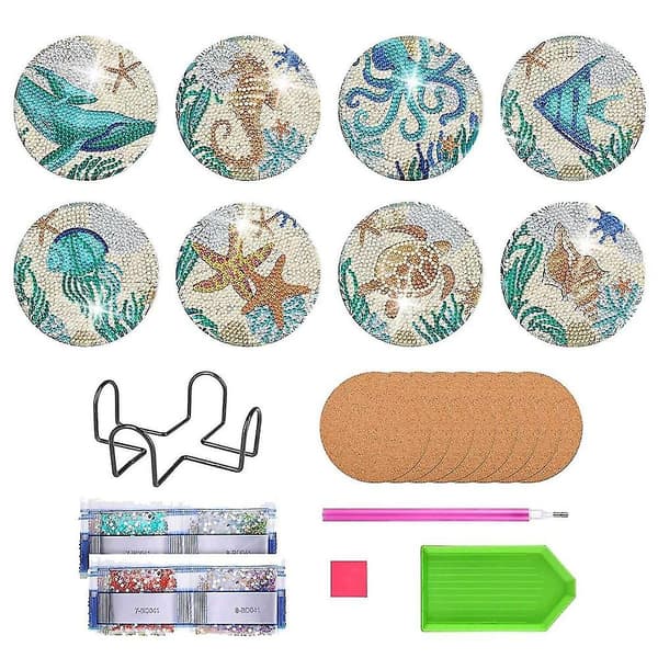 Coasters med holder, 8 stk. 5d Ocean Diamond Art Kits til voksne