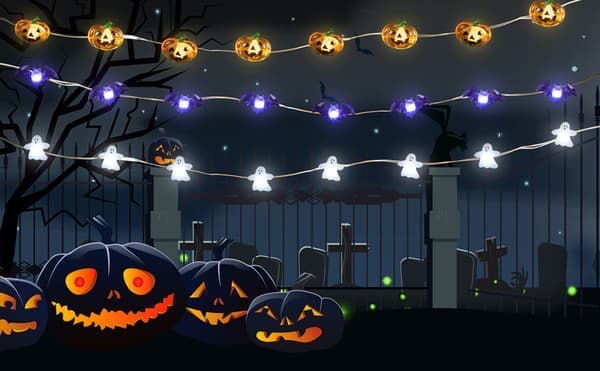 Halloween-setti, 3 teemavalaisinta 30 LED-kurpitsalla