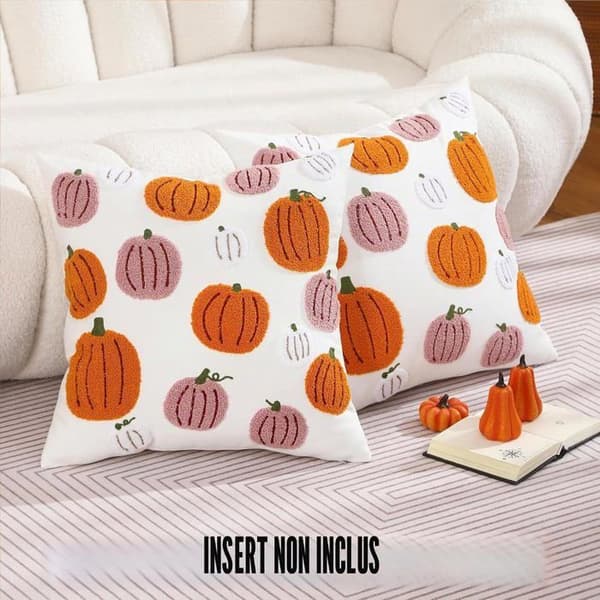 Halloween Kuddfodral 45 x 45 cm Tuftad Pumpa Broderade Rosa Orange Örngott för Soffa 2 Delar