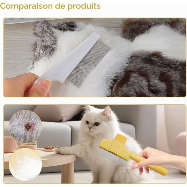 Sæt med 2 kæledyrskamme til hunde og katte, lange, korte, afrundede tænder i rustfrit stål.