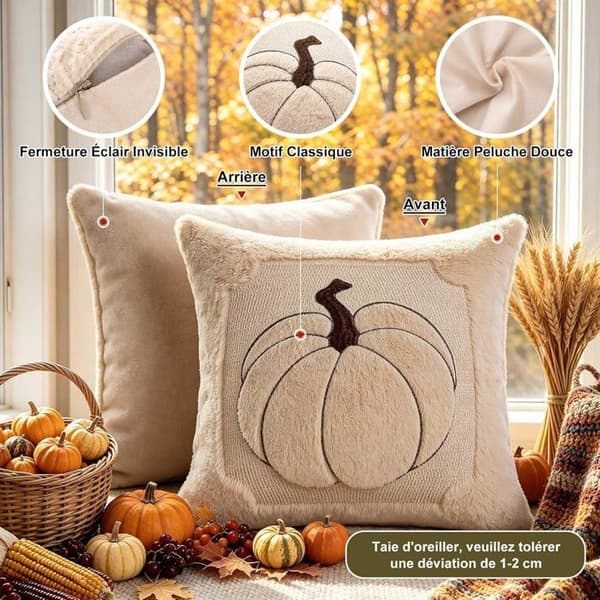 2 st 40 x 40 cm, stora kuddfodral med pumpamönster för sovrum, Thanksgiving, Halloween (beige)
