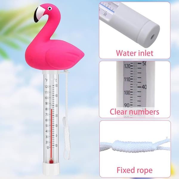 Flytande vattentermometer, flamingo badtermometer, pooltermometer med rep, tecknad pooltermometer