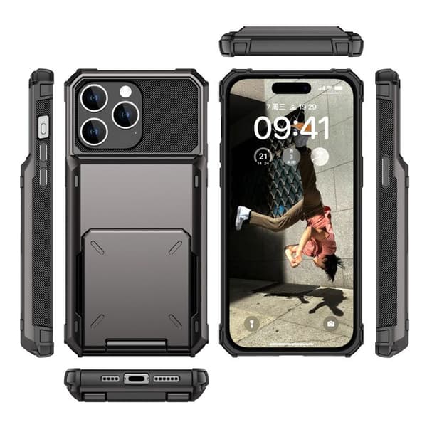 iPhone 15 Pro-deksel [opptil 4 kort] Robust dobbeltlagsdeksel laget av stiv TPU-polykarbonat, støtsikkert