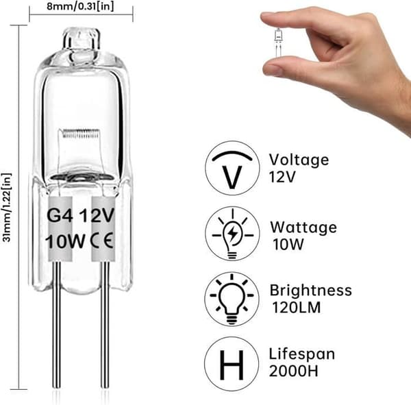 Förpackning med 10 Techgomade G4 10W 12V Halogenlampor med Stiftbas, Varmvit 3000K