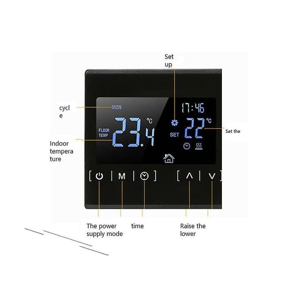 LCD Touchscreen Termostat Programmerbar Elektrisk Gulvvarme Sy