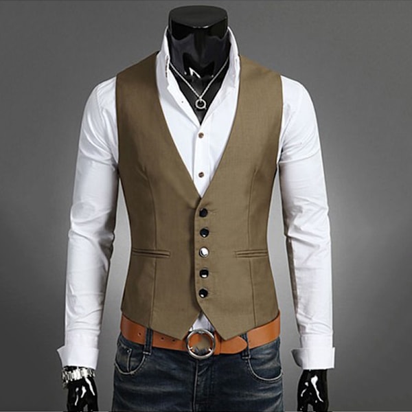 Herrkostym Väst Botten Jacka Business Kort Slim Väst Light brown 4XL