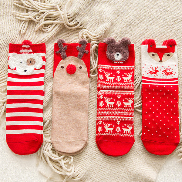 Damstrumpor med julmotiv och slogan Dog 4 Pairs
