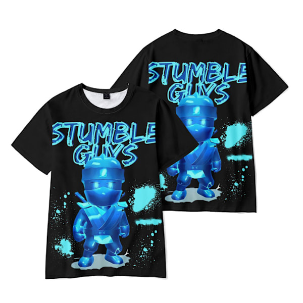 Stumble Guys 3D-tryckta barn T-shirt med korta ärmar, sommar casual crew neck tee toppar B 160cm