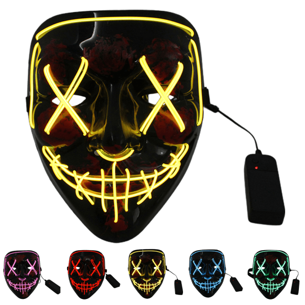 Neon Stitches LED-mask Ljus upp Purge Halloween-kostym Mask yellow light