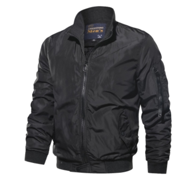 Herrar Jacka Casual Kavaj Flygjacka Flera Fickor Dragkedja Stå Krage Jackor Casual Bomulls Overshirt Black 4XL