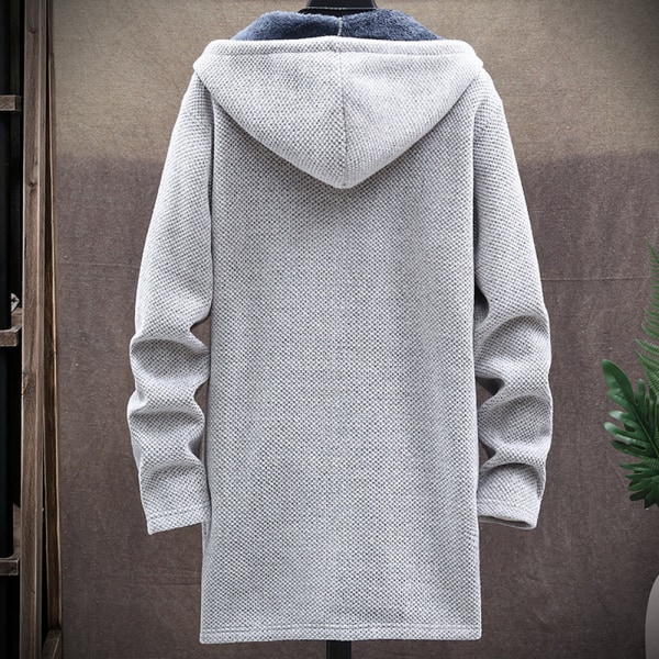 Långärmad luvtröja i fleece för män Vinter Varm Casual Coat Jacka Light Grey 3XL