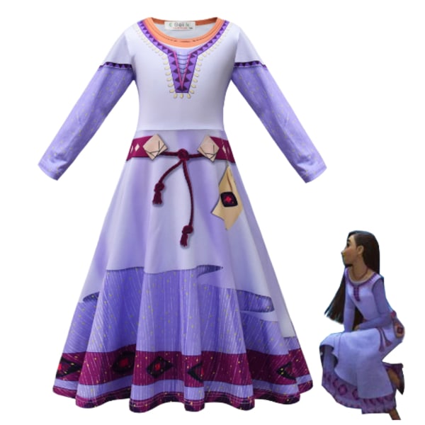Tjej Halloween kostym Prinsessan Star Wish Asha Dress Cosplay 120cm