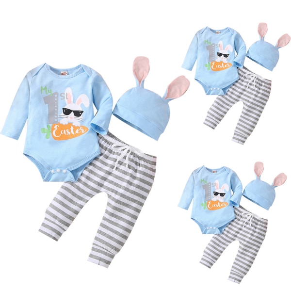 Min första påskoutfit - Spädbarns kanin romper byxor hatt outfit set 3-6M