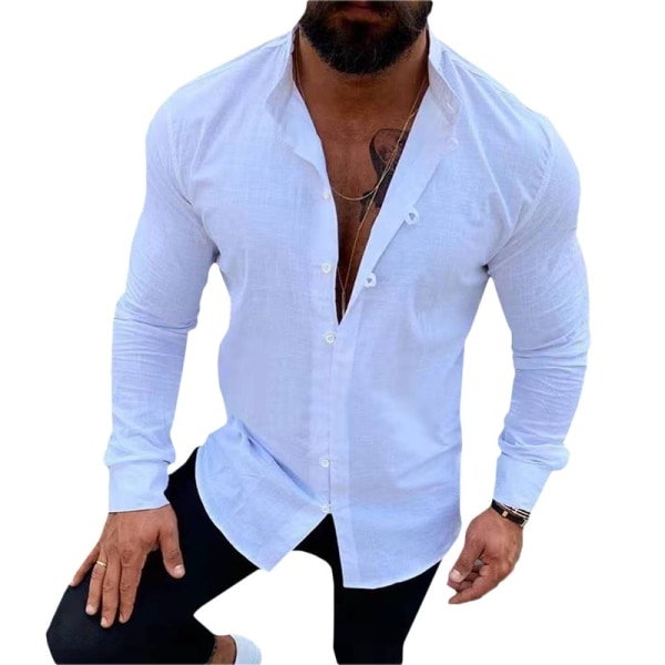 Solid Stand Collar Man Shirt Cardigan Business gray 3XL