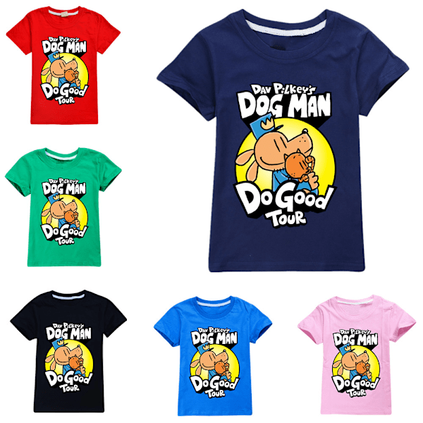 Dog Man Pojkar Tränings T-shirts Tecknade Toppar Sommar Kortärmad Snabbtorkande Aktiva T-shirts för Barn Tonåringar Black 160cm