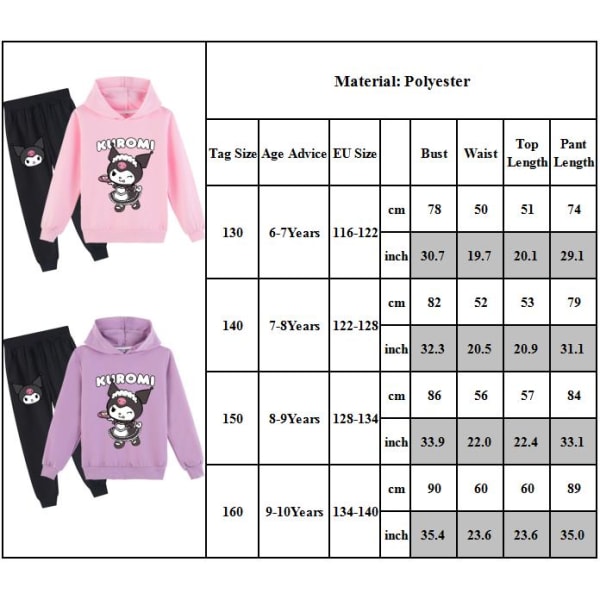 Barn Overall Set Flickor Luva Hoodie Sweatshirt Joggerbyxor Outfits Purple 140cm