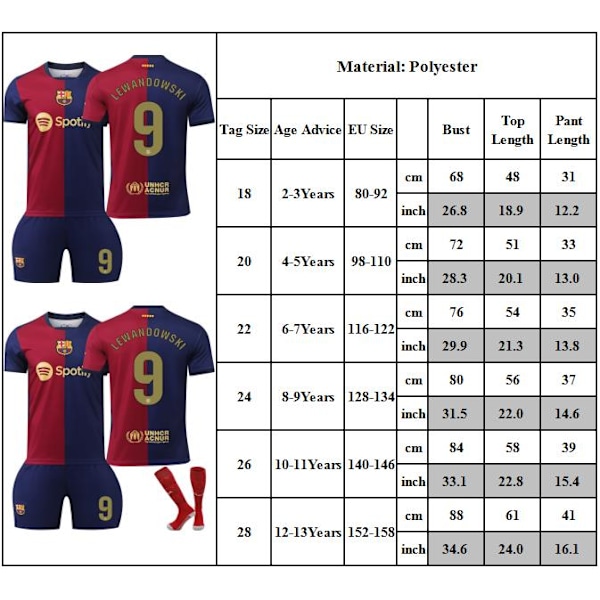 #9 Lewandowski Fotbollströja Träningskit för Barn Pojkar Träningsdräkt Set Tröja + Shorts 22