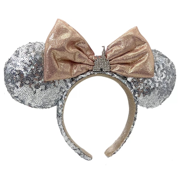 Paljetter Minnie Öron Disney Parks Slott Silver Mickey Mouse Öron Rosett Hårband