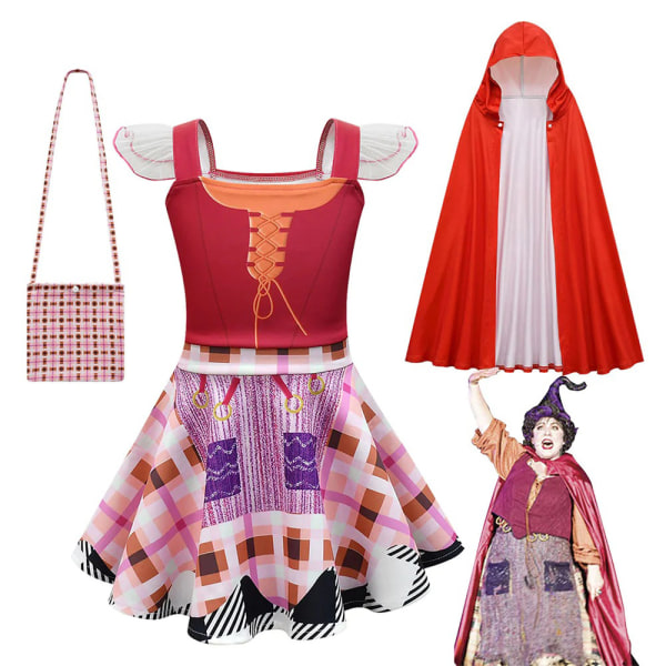 Hocus Pocus 2 Häxor Kostym Klänning Kappväska Outfits Halloween red 140cm