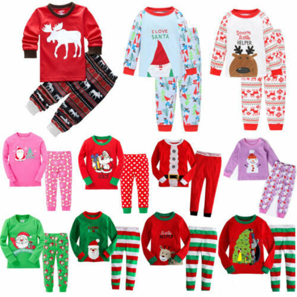 Barn Flicka Pojke Jul Xmas Outfit Pyjamas Set Sovkläder Nattkläder Blue Santa Claus 120cm