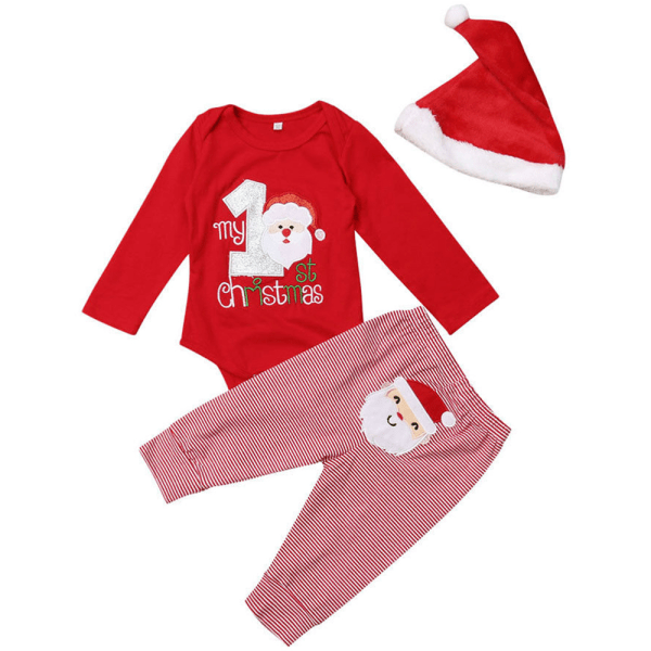 Baby Boy Girl Christmas Santa Claus Romper Bodysuit Byxor Set 66cm