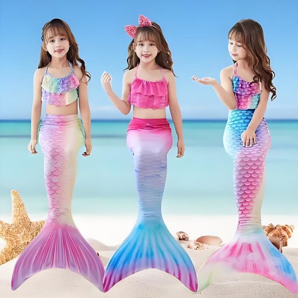 Barn Sjöjungfru Svans Prinsessa Baddräkt Delad Bikini Set Tredelad Set Badkläder #2 2XL