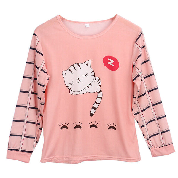 Kvinnor Flickor Casual Hem Set Söt Pyjamas Tvådelad Fashionabel Long tail cat M