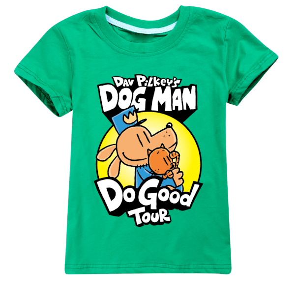Dog Man Pojkar Tränings T-shirts Tecknade Toppar Sommar Kortärmad Snabbtorkande Aktiva T-shirts för Barn Tonåringar Green 160cm