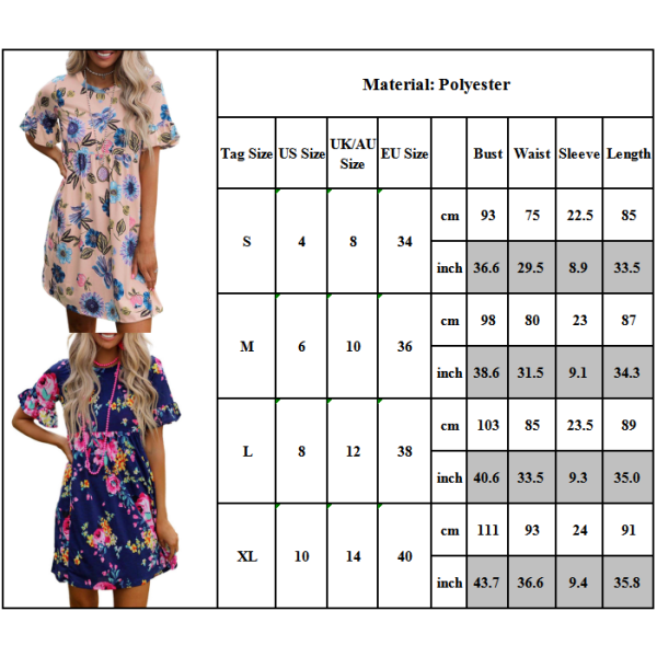 Sommarfritid Rundhalsad blommig klänning för kvinnor Essential Pink XL