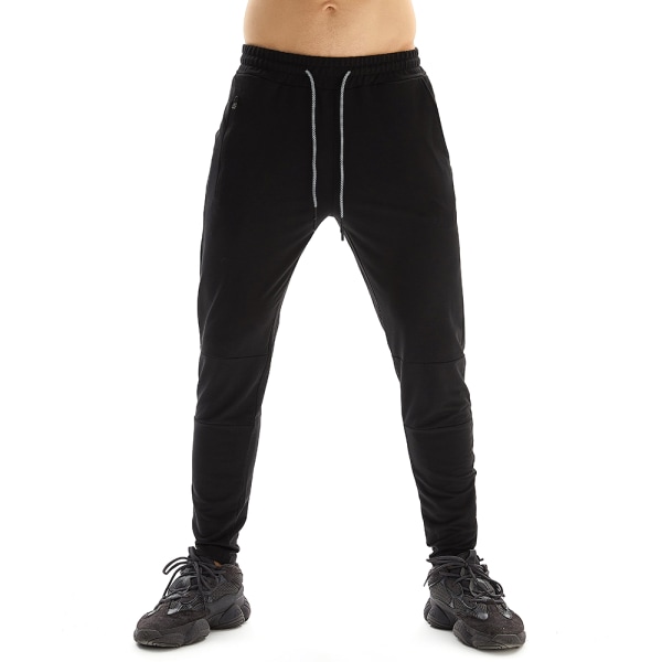 Stretch Casual Träningsbyxor med flera fickor för män Black XL