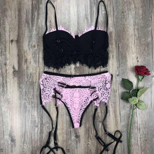 Kvinnors underkläder bh och trosor 2-delad sexig underkläder pyjamas Pink M