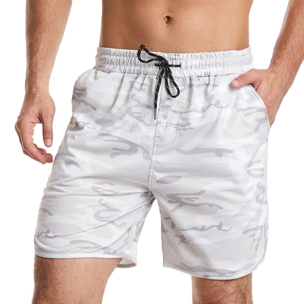 Camouflage Casual Shorts för män med elastiskt midjeband i fickan White 2XL