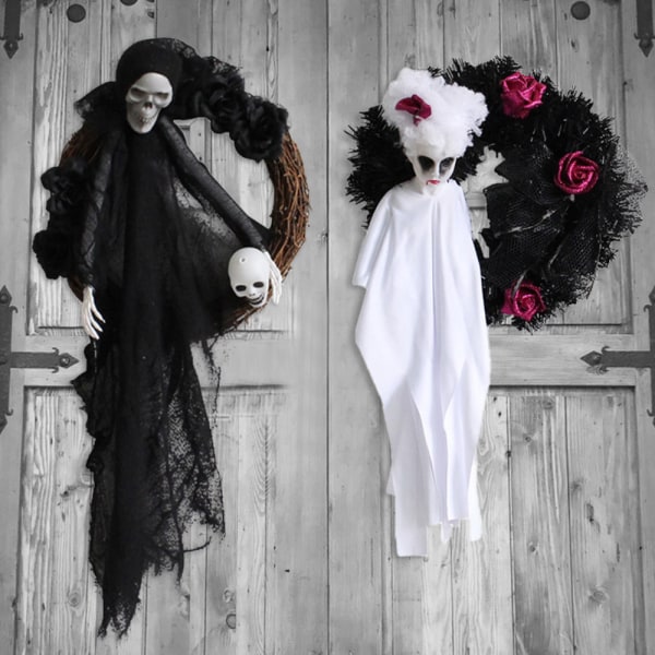Dörrhängande skrämmande krans Halloween dörrdekoration Black