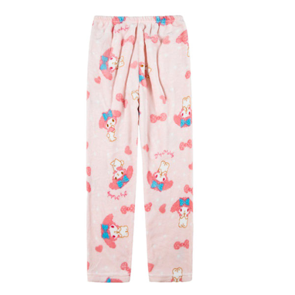Dam Flanell Pyjamas med Cartoon Anime Casual Mysig Mjuk Byxor Vinter Varma Sovkläder Byxor Pink 3XL