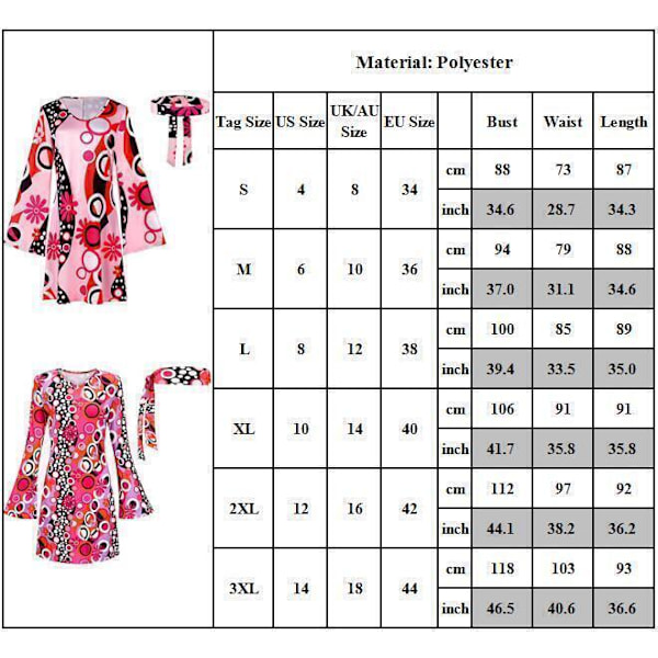 80-tals discokostym Maskeraddräkt 1970-tals hippie-kostym Retroset pink M