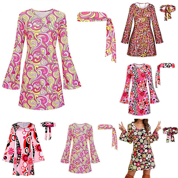 80-tals discokostym Maskeraddräkt 1970-tals hippie-kostym Retroset pink L
