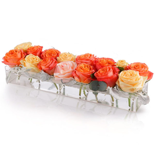 Klar akryl blomvas rektangulär blommig mittpunkt för matbord With LED (No Flower)