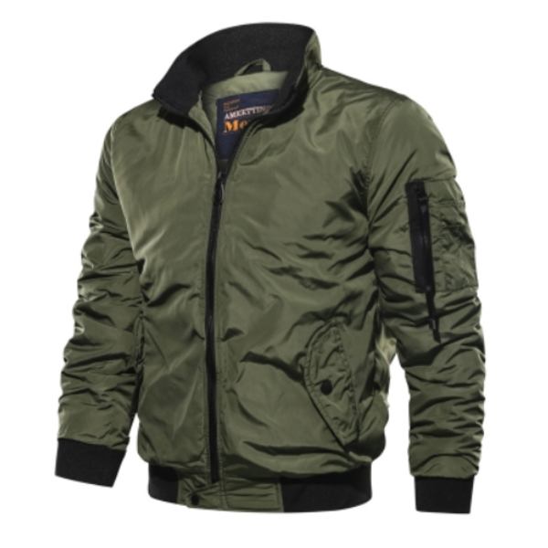 Herrar Jacka Casual Kavaj Flygjacka Flera Fickor Dragkedja Stå Krage Jackor Casual Bomulls Overshirt Green 4XL