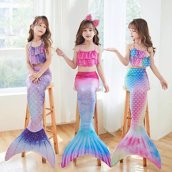 Barn Sjöjungfru Svans Prinsessa Baddräkt Delad Bikini Set Tredelad Set Badkläder #4 XL