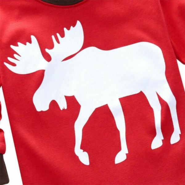 Barn Flicka Pojke Jul Xmas Outfit Pyjamas Set Sovkläder Nattkläder Red Reindeer 110cm