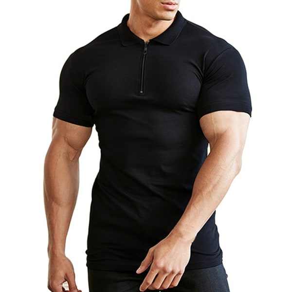 Dragkedja för män Kortärmad Slim Gym T-shirt Navy Blue 3XL