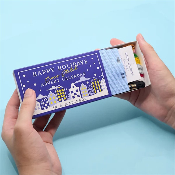 Julkalender Korsstygn Kit DIY Korsstygn Mönster Julnedräkning Kalender Broderi Set för Nybörjare Blue